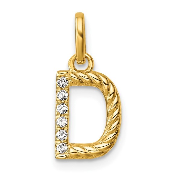 14k Yellow Gold Twisted with .05 ct. Diamond Initial D Charm